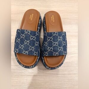 **SOLD**Gucci Blue Denim Monogram Platform Sandals